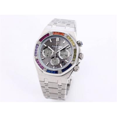 Replica  Royal Oak Japan Quartz chronograph Movement Mens Watch Black Dial Stainless steel A A24