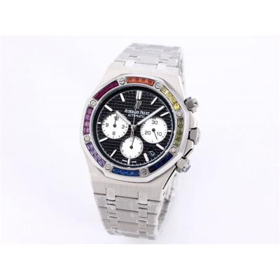 Replica  Royal Oak Japan Quartz chronograph Movement Mens Watch Black Dial Stainless steel A A24