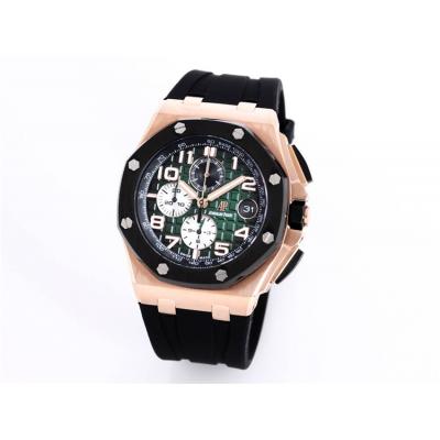 Replica  Royal Oak Japan Quartz chronograph Movement Mens Watch  Green Dial Rubber Strap A A25