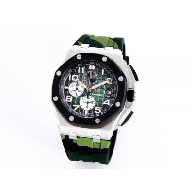 Replica  Royal Oak Japan Quartz chronograph Movement Mens Watch  Green Dial Rubber Strap A A25