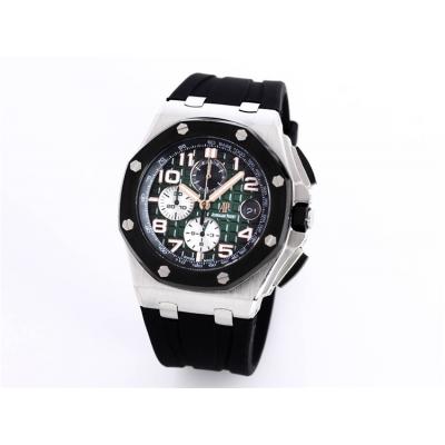 Replica  Royal Oak Japan Quartz chronograph Movement Mens Watch  Green Dial Rubber Strap A A25