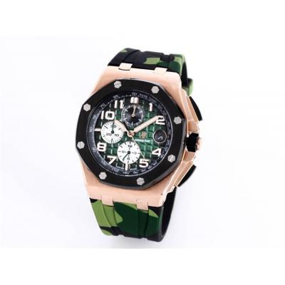 Replica  Royal Oak Japan Quartz chronograph Movement Mens Watch  Green Dial Rubber Strap A A25