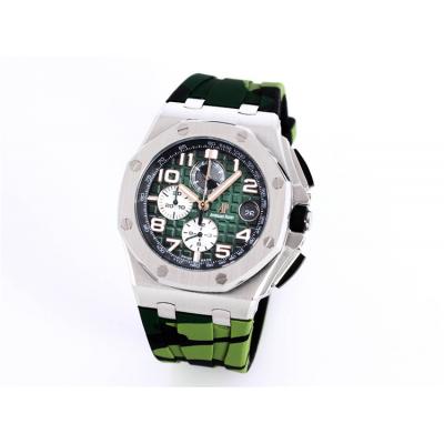 Replica  Royal Oak Japan Quartz chronograph Movement Mens Watch  Green Dial Rubber Strap A A25