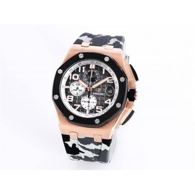 Replica  Royal Oak Japan Quartz chronograph Movement Mens Watch Black  Dial Rubber Strap B A25