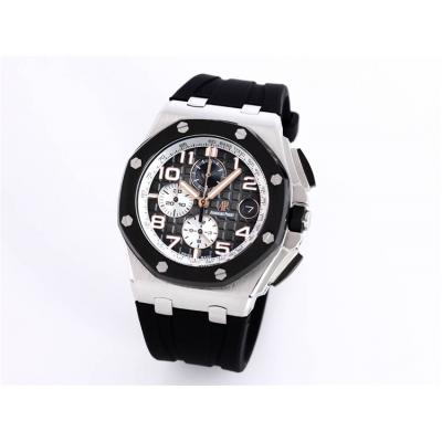 Replica  Royal Oak Japan Quartz chronograph Movement Mens Watch Black  Dial Rubber Strap B A25