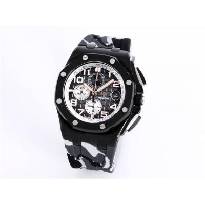 Replica  Royal Oak Japan Quartz chronograph Movement Mens Watch Black  Dial Rubber Strap B A25