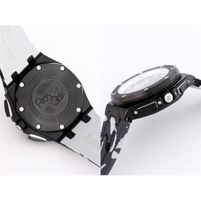 Replica  Royal Oak Japan Quartz chronograph Movement Mens Watch Black  Dial Rubber Strap B A25