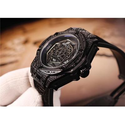 Replica Big  Bang A21J  Automatic Movement Mens Watch Skeleton Dial Rubber Strap E05