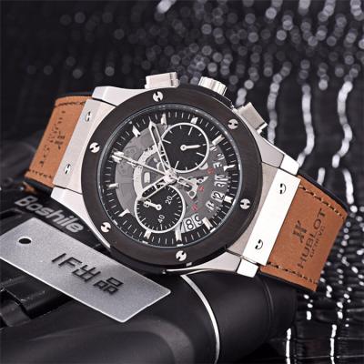 Replica Classic Fusion  Japan Quartz  chronograph  Movement   Mens Watch Skeleton Dial  Leather Strap B  G38