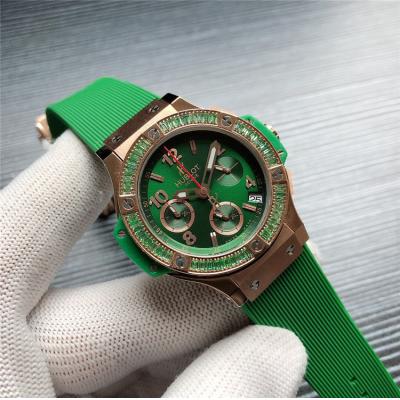 Replica Big Bang Japan VK Quartz  chronograph Movement  Womens Watch Green Dial Rubber Strap  G42