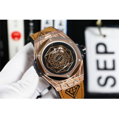 Replica Big Bang A21J  Automatic  Movement  Mens Watch   Skeleton Dial  Leather Strap  G47