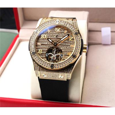 Replica Big Bang A21J  Automatic Movement Mens Watch Full Diamonds Tourbillon Dial Leather Strap G72