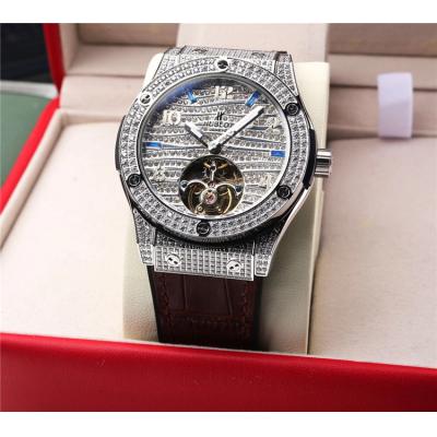 Replica Big Bang A21J  Automatic Movement Mens Watch Full Diamonds Tourbillon Dial Leather Strap G72