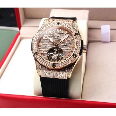 Replica Big Bang A21J  Automatic Movement Mens Watch Full Diamonds Tourbillon Dial Leather Strap G72