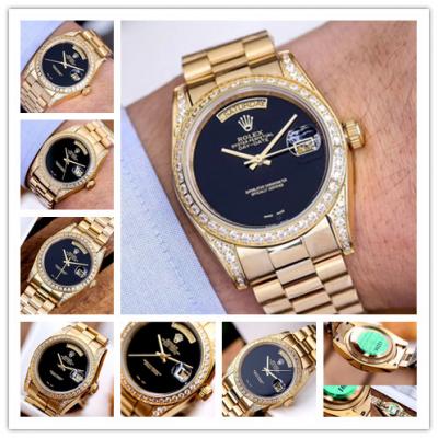 Replica Day-Date A2813 Automatic Movement Mens Watch Black Dial Yellow Gold E03