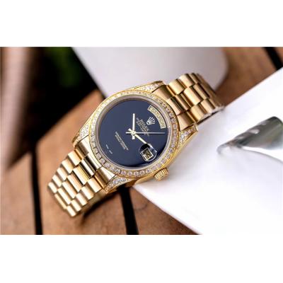 Replica Day-Date A2813 Automatic Movement Mens Watch Black Dial Yellow Gold E03