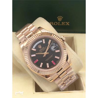 Replica Day-Date A2813 Automatic Movement Mens Watch  Black Dial Oyster Bracelet Rose Gold E11