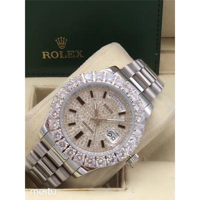 Replica Day-Date A2813 Automatic Movement Mens Watch Full Diamonds Dial Oyster Bracelet SS E16