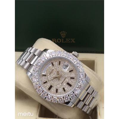 Replica Day-Date A2813 Automatic Movement Mens Watch Full Diamonds Dial Oyster Bracelet SS E16