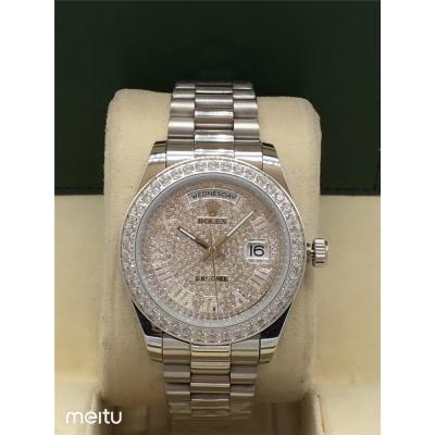 Replica Day-Date A2813 Automatic Movement Mens Watch Full Diamonds Dial Oyster Bracelet SS E17