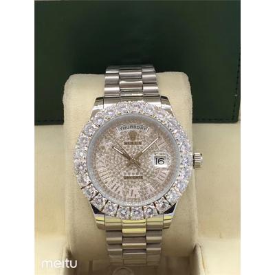 Replica Day-Date A2813 Automatic Movement Mens Watch Full Diamonds Dial Oyster Bracelet SS E17