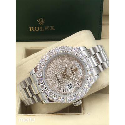 Replica Day-Date A2813 Automatic Movement Mens Watch Full Diamonds Dial Oyster Bracelet SS E17