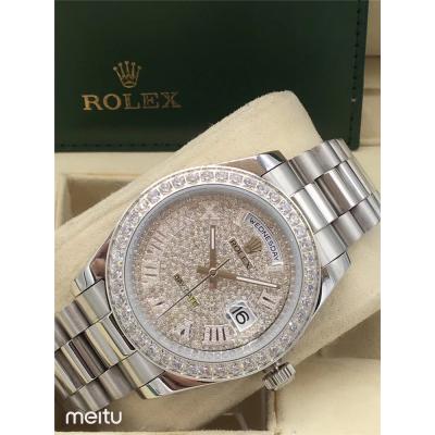 Replica Day-Date A2813 Automatic Movement Mens Watch Full Diamonds Dial Oyster Bracelet SS E17