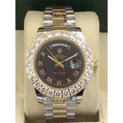 Replica Day-Date A2813 Automatic Movement Mens Watch White Dial Oyster Bracelet Two Tone Yellow Gold E20