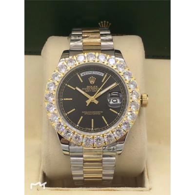 Replica Day-Date A2813 Automatic Movement Mens Watch White Dial Oyster Bracelet Two Tone Yellow Gold E20