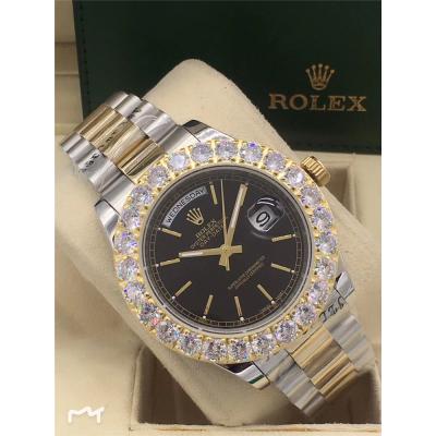 Replica Day-Date A2813 Automatic Movement Mens Watch White Dial Oyster Bracelet Two Tone Yellow Gold E20