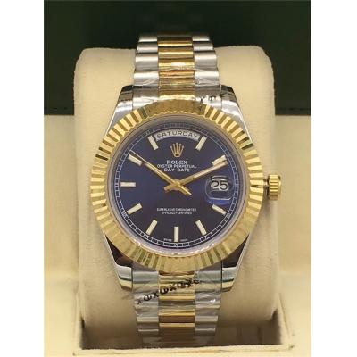 Replica Day-Date A2813 Automatic Movement Mens Watch Blue Dial Oyster Bracelet Two Tone Yellow Gold A E21