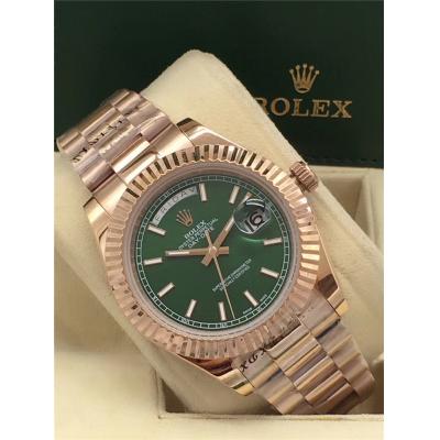 Replica Day-Date A2813 Automatic Movement Mens Watch Green Dial Oyster Bracelet Rose Gold B E21