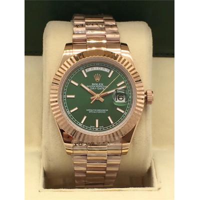 Replica Day-Date A2813 Automatic Movement Mens Watch Green Dial Oyster Bracelet Rose Gold B E21