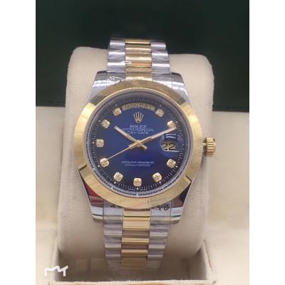 Replica  Day-Date  A2813 Automatic Movement Mens Watch Blue Dial Oyster Bracelet Yellow Gold E24