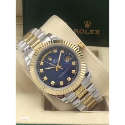 Replica  Day-Date  A2813 Automatic Movement Mens Watch Blue Dial Oyster Bracelet Yellow Gold E24