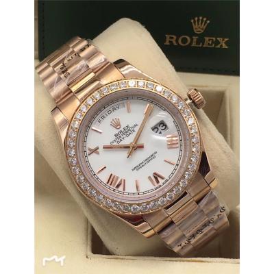 Replica  Day-Date  A2813 Automatic Movement Mens Watch White Dial  Oyster Bracelet Rose Gold E25