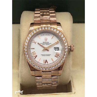 Replica  Day-Date  A2813 Automatic Movement Mens Watch White Dial  Oyster Bracelet Rose Gold E25