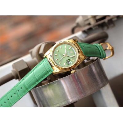 Replica  Day-Date A2813 Automatic Movement Mens Watch Green Dial  Leather Strap E31