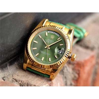 Replica  Day-Date A2813 Automatic Movement Mens Watch Green Dial  Leather Strap E31