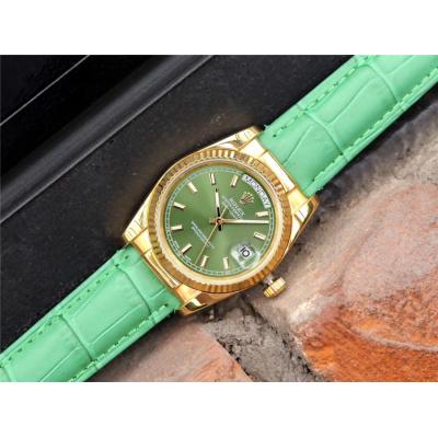 Replica  Day-Date A2813 Automatic Movement Mens Watch Green Dial  Leather Strap E31