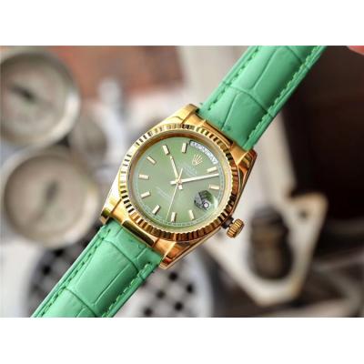 Replica  Day-Date A2813 Automatic Movement Mens Watch Green Dial  Leather Strap E31