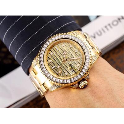 Replica  GMT-Master II  A2813 Automatic  Mens Watch Full Diamonds Dial Oyster Bracelet Yellow Gold E43