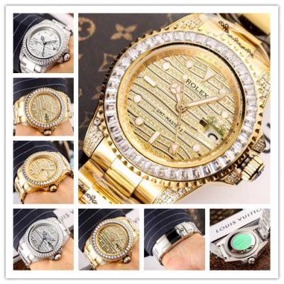 Replica  GMT-Master II  A2813 Automatic  Mens Watch Full Diamonds Dial Oyster Bracelet Yellow Gold E43