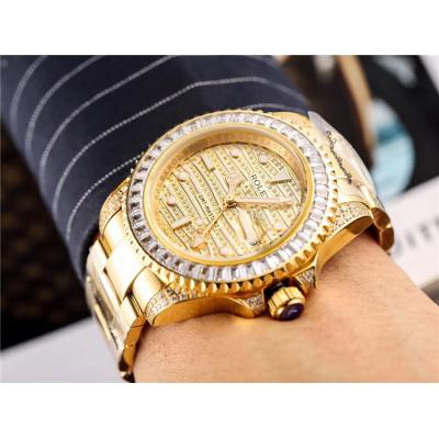 Replica  GMT-Master II  A2813 Automatic  Mens Watch Full Diamonds Dial Oyster Bracelet Yellow Gold E43