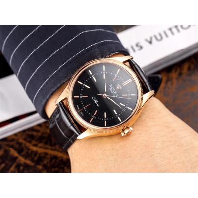 Replica Cellini Japan Miyota 8215 Automatic Movement Mens Watch Black Dial Leather Strap A E44