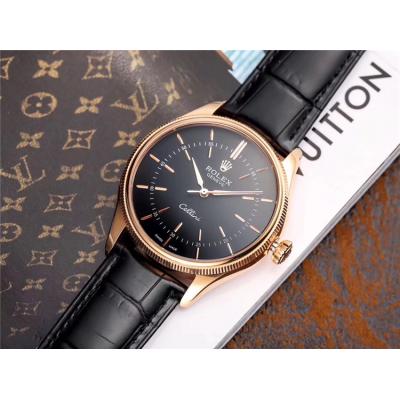 Replica Cellini Japan Miyota 8215 Automatic Movement Mens Watch Black Dial Leather Strap A E44