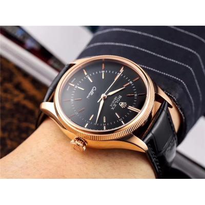 Replica Cellini Japan Miyota 8215 Automatic Movement Mens Watch Black Dial Leather Strap A E44