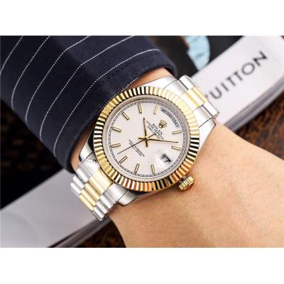 Replica  Day-Date  Miyota 8285 Automatic Movement Mens Watch White  Dial Oyster Bracelet Two Tone Yellow Gold A E45