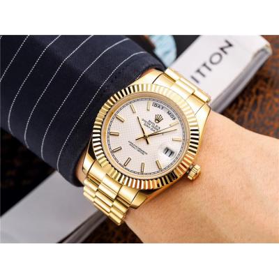 Replica  Day-Date  Miyota 8285 Automatic Movement Mens Watch  White  Dial Oyster Bracelet Yellow Gold B E45