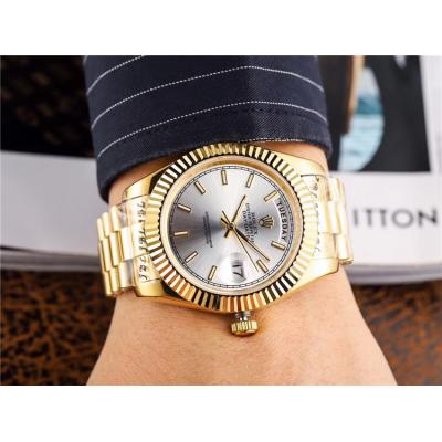 Replica  Day-Date  Miyota 8285 Automatic Movement Mens Watch  White  Dial Oyster Bracelet Yellow Gold B E45